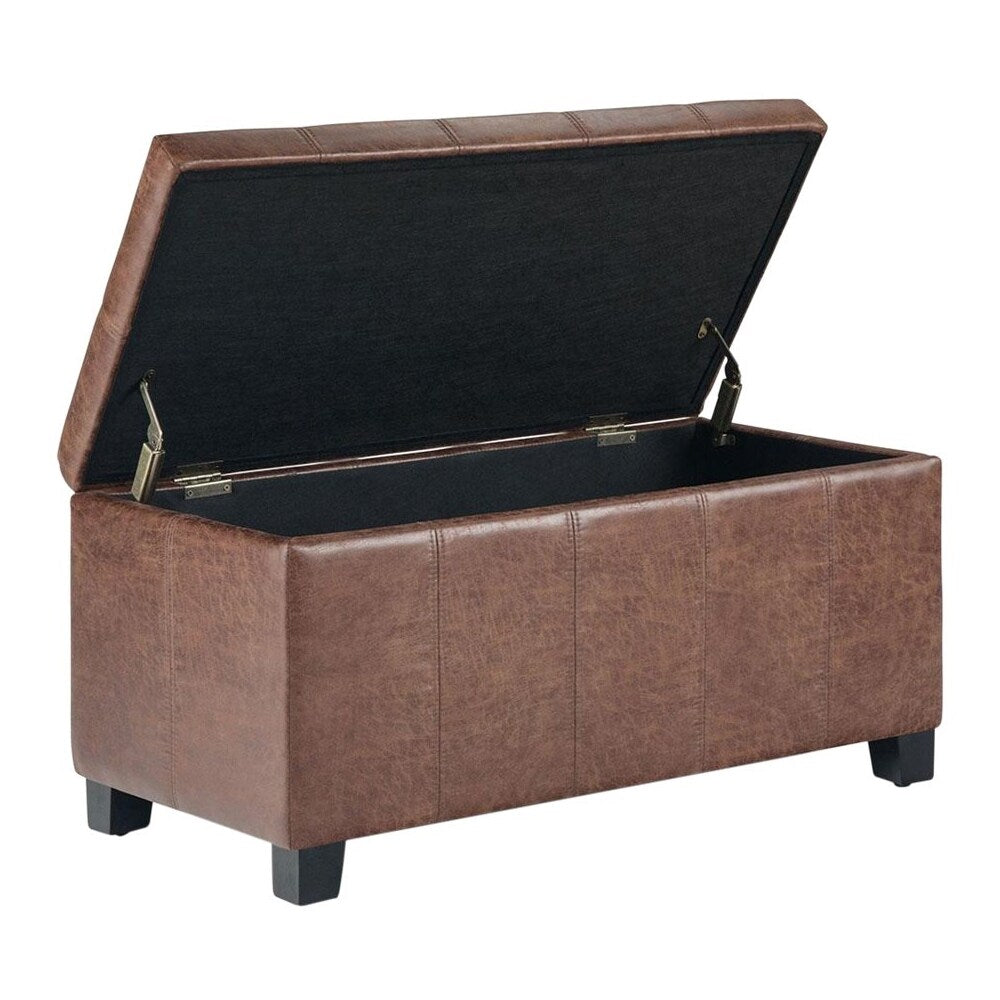 Simpli Home - Dover Rectangular Contemporary Wood/Foam Bench Ottoman With Inner Storage - Distressed Umber Brown_1