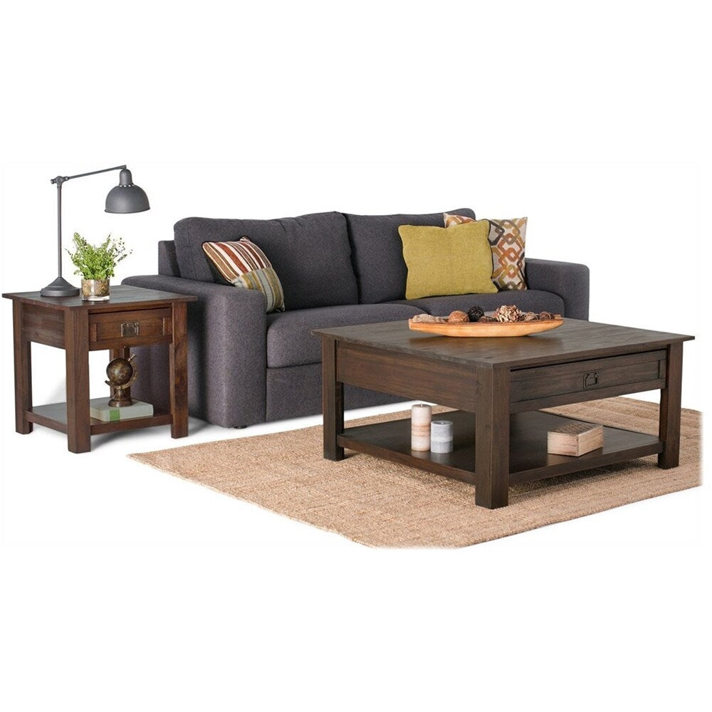 Simpli Home - Monroe Square Rustic Contemporary Solid Acacia Wood 2-Drawer Coffee Table - Distressed Charcoal Brown_1