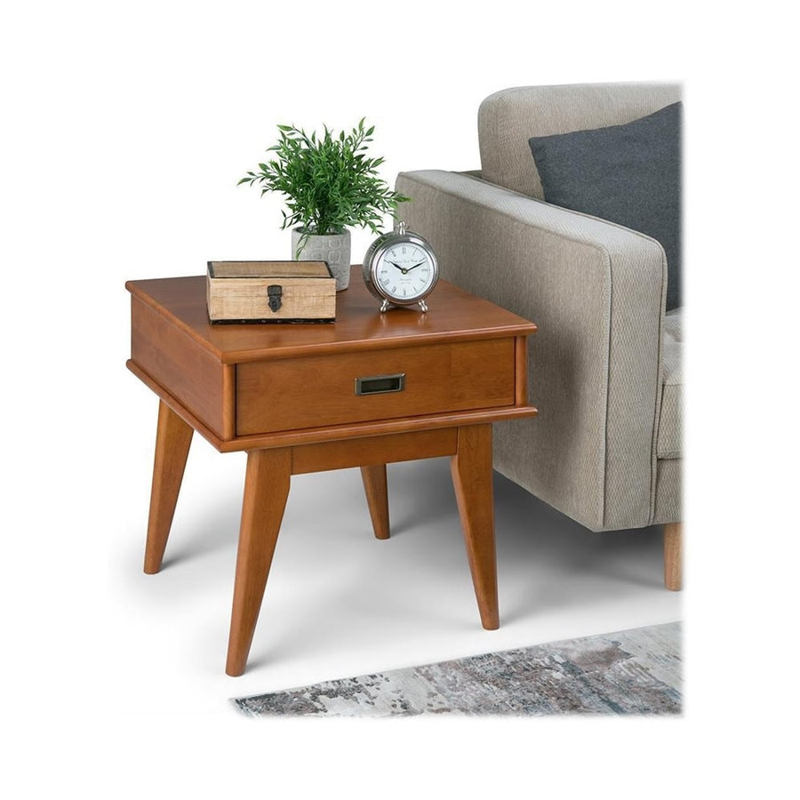 Simpli Home - Draper Rectangular Mid-Century Modern 1-Drawer End Table - Teak Brown_0