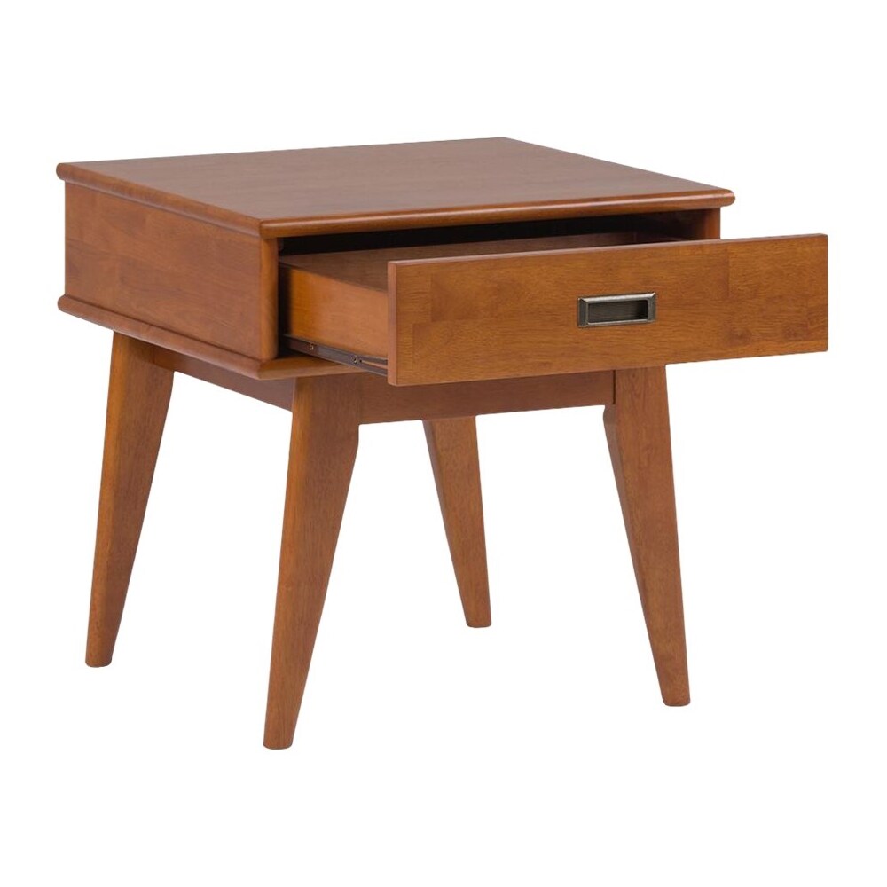 Simpli Home - Draper Rectangular Mid-Century Modern 1-Drawer End Table - Teak Brown_1