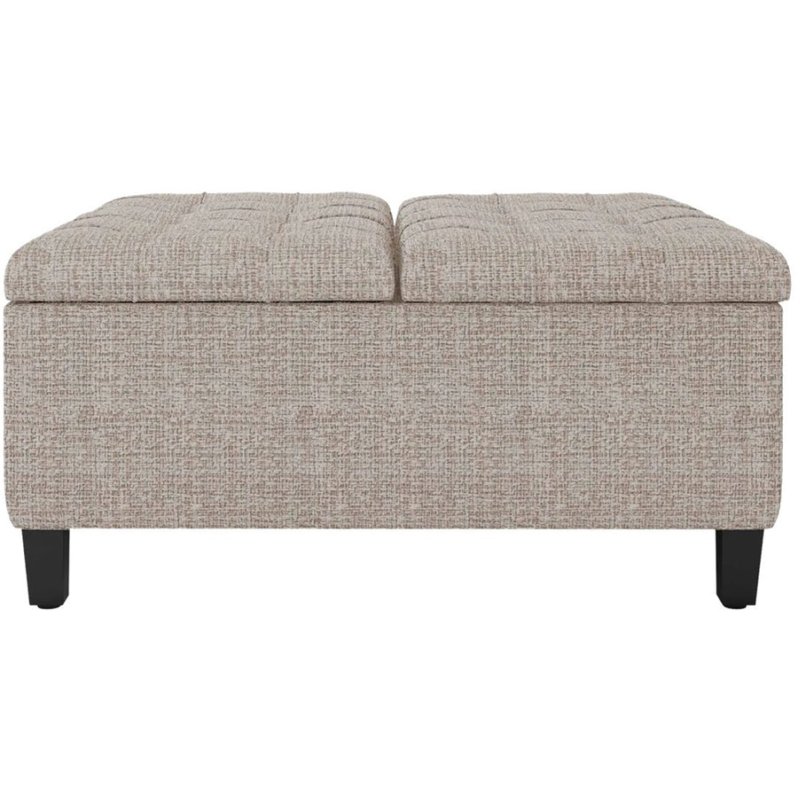 Simpli Home - Harrison 36 inch Wide Transitional Square Coffee Table Storage Ottoman in Tweed Look Fabric - Platinum_0
