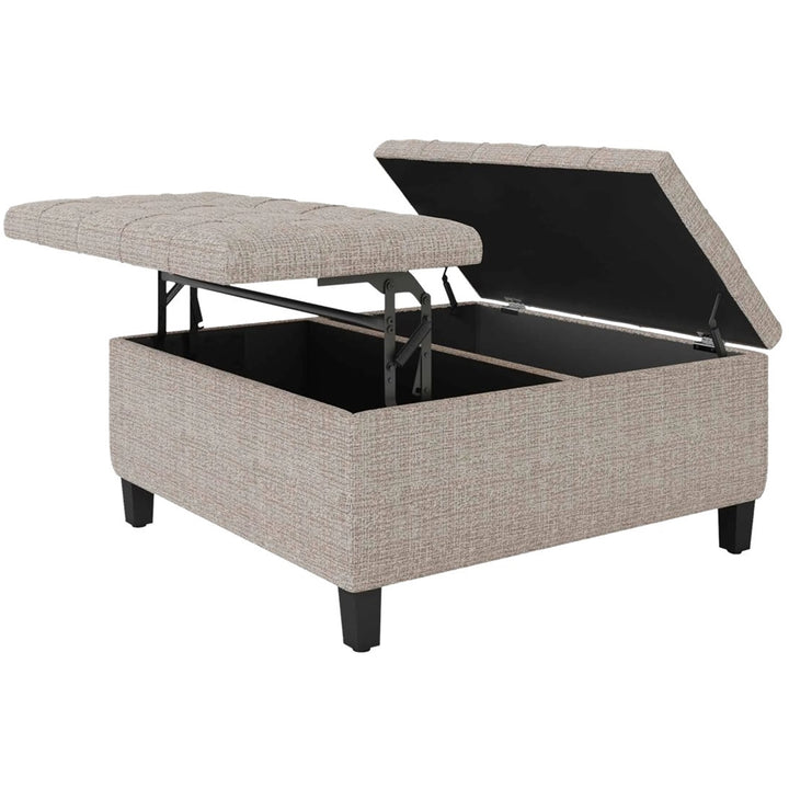 Simpli Home - Harrison 36 inch Wide Transitional Square Coffee Table Storage Ottoman in Tweed Look Fabric - Platinum_6