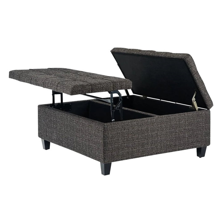 Simpli Home - Harrison 36 inch Wide Transitional Square Coffee Table Storage Ottoman in Tweed Look Fabric - Ebony_0