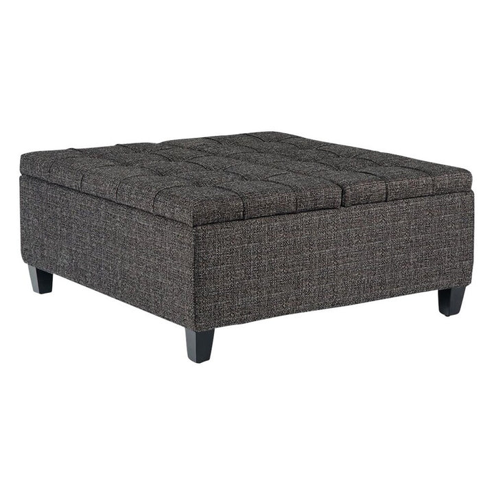 Simpli Home - Harrison 36 inch Wide Transitional Square Coffee Table Storage Ottoman in Tweed Look Fabric - Ebony_1