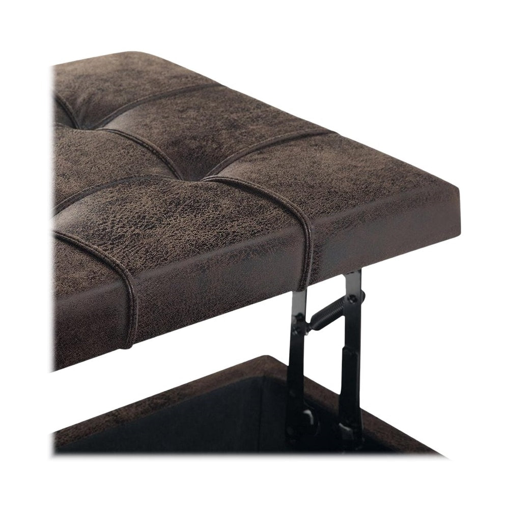 Simpli Home - Harrison 36 inch Wide Transitional Square Coffee Table Storage Ottoman in Faux Leather - Distressed Brown_4
