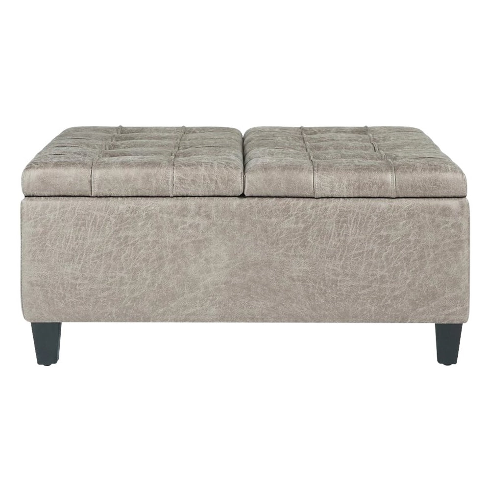 Simpli Home - Harrison 36 inch Wide Transitional Square Coffee Table Storage Ottoman in Distressed Grey Taupe Faux Leather - Distressed Gray Taupe_0