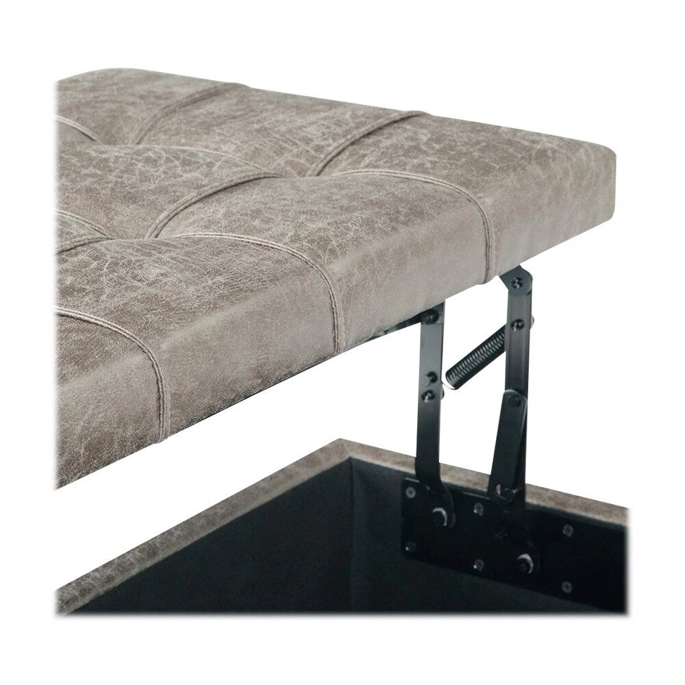 Simpli Home - Harrison 36 inch Wide Transitional Square Coffee Table Storage Ottoman in Distressed Grey Taupe Faux Leather - Distressed Gray Taupe_4