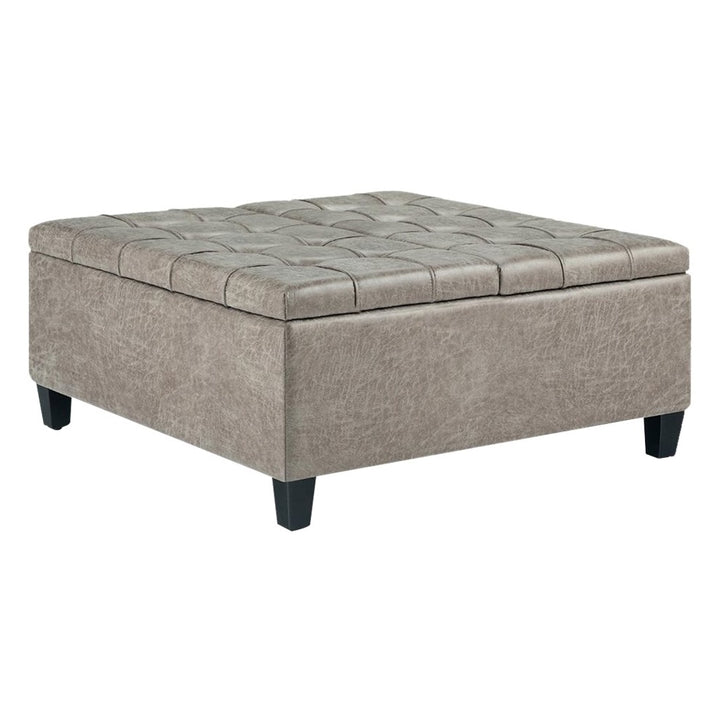 Simpli Home - Harrison 36 inch Wide Transitional Square Coffee Table Storage Ottoman in Distressed Grey Taupe Faux Leather - Distressed Gray Taupe_1