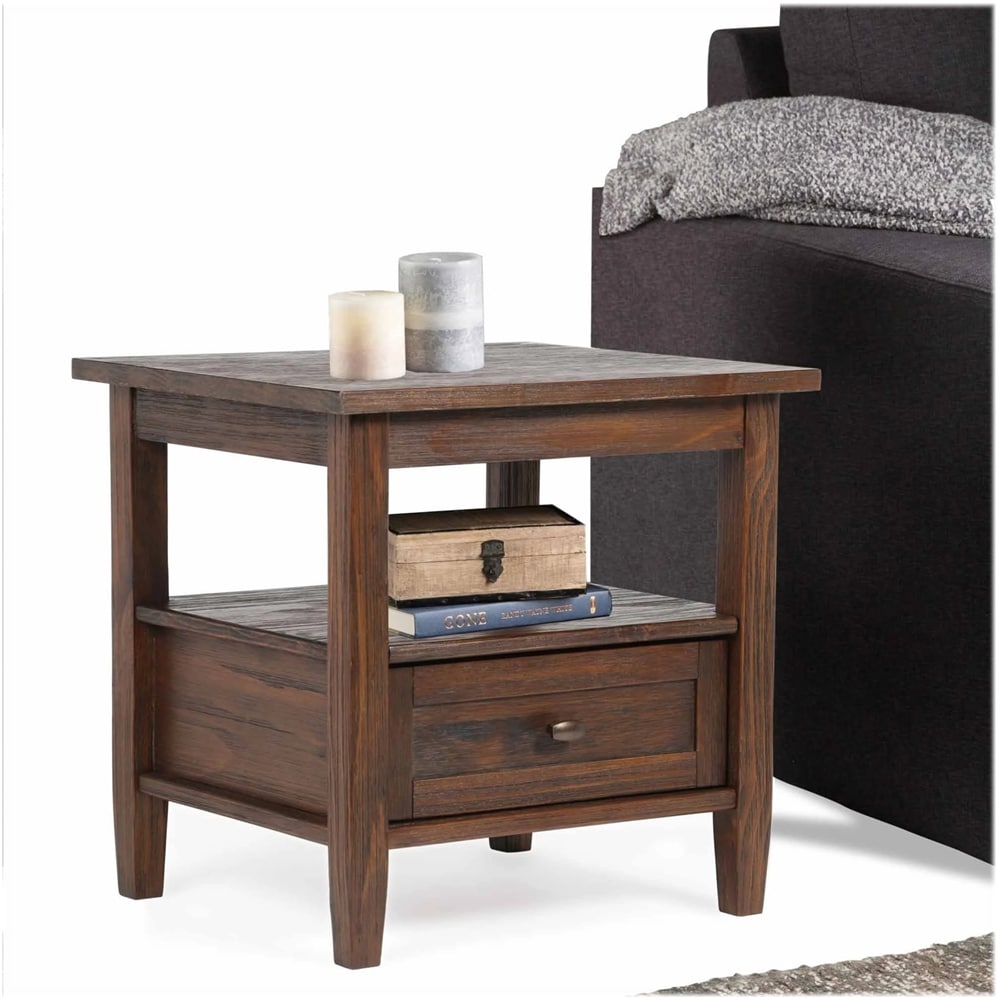 Simpli Home - Warm Shaker Rectangular Rustic Wood 1-Drawer End Table - Distressed Charcoal Brown_3