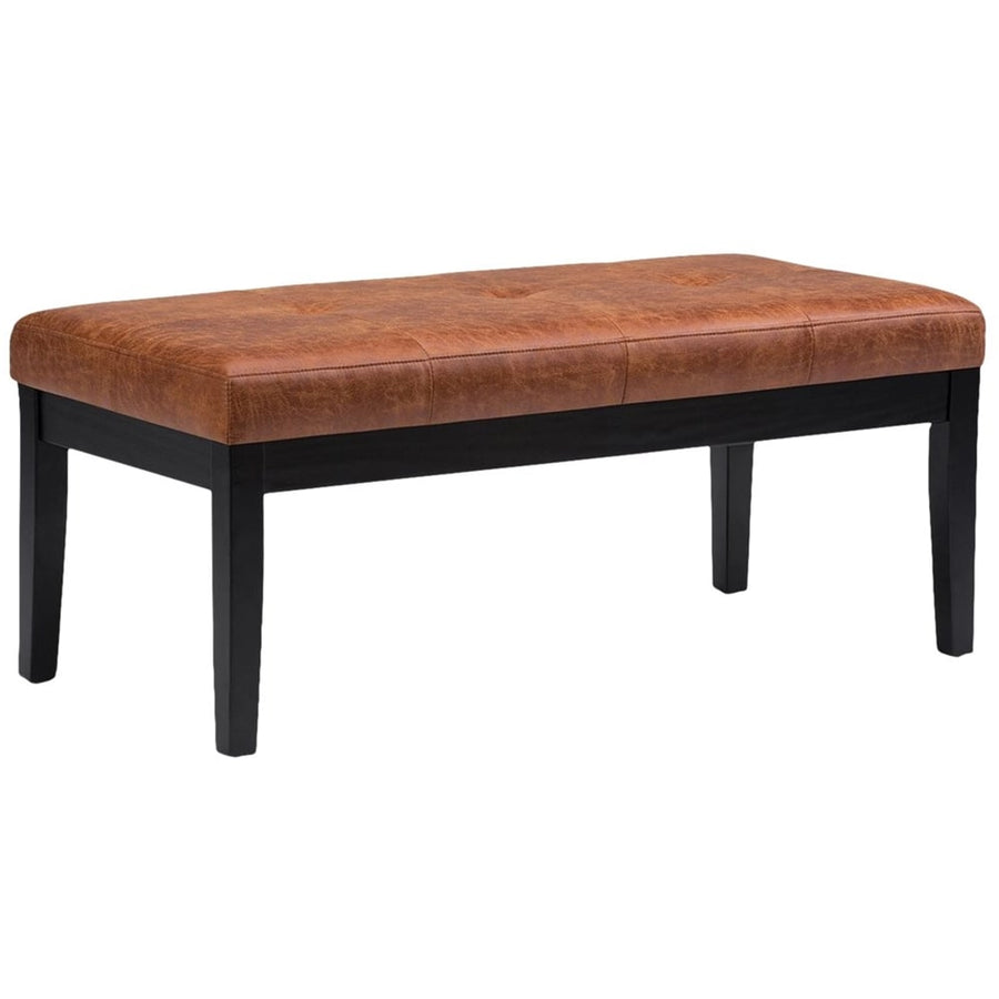 Simpli Home - Lacey Rectangular Contemporary Faux Air Leather Bench Ottoman - Distressed Saddle Brown_0