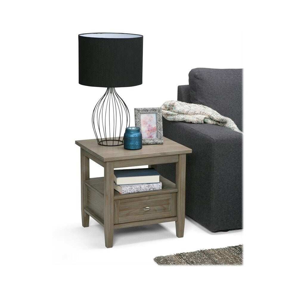 Simpli Home - Warm Shaker Rectangular Rustic Wood 1-Drawer End Table - Distressed Gray_1