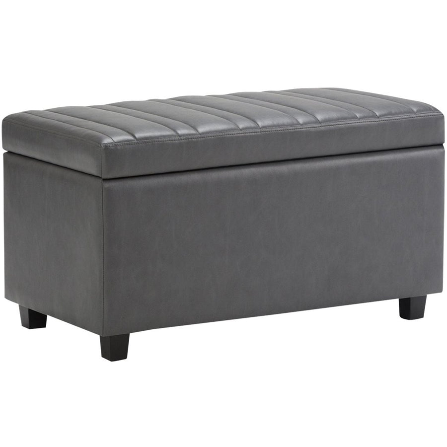 Simpli Home - Darcy Rectangular Traditional Wood/Polyurethane Faux Leather Bench Ottoman With Inner Storage - Stone Gray_0
