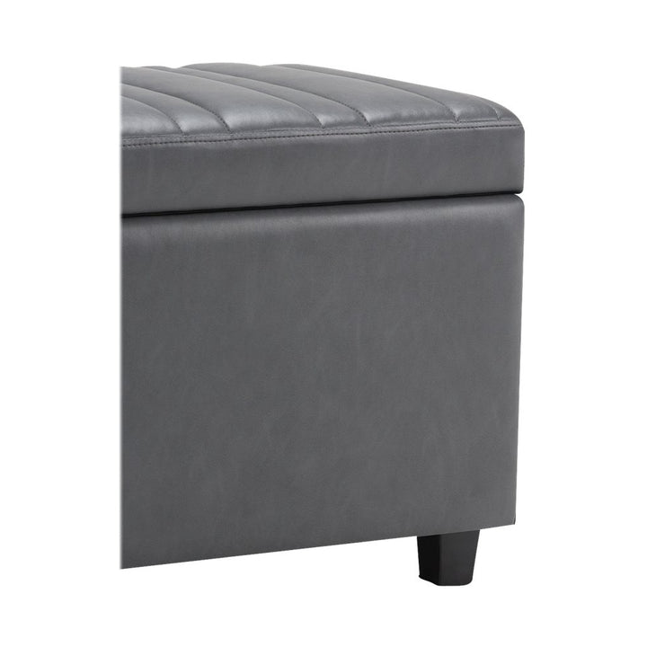 Simpli Home - Darcy Rectangular Traditional Wood/Polyurethane Faux Leather Bench Ottoman With Inner Storage - Stone Gray_4