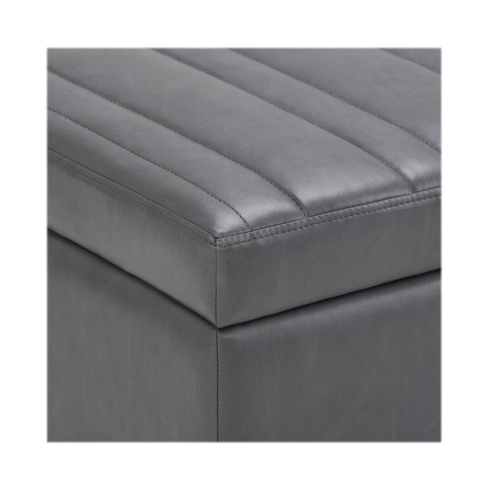 Simpli Home - Darcy Rectangular Traditional Wood/Polyurethane Faux Leather Bench Ottoman With Inner Storage - Stone Gray_3