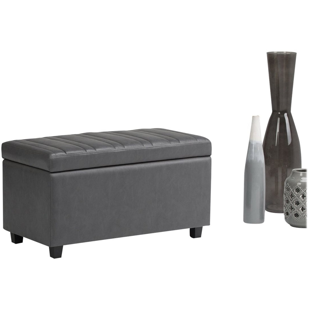 Simpli Home - Darcy Rectangular Traditional Wood/Polyurethane Faux Leather Bench Ottoman With Inner Storage - Stone Gray_1