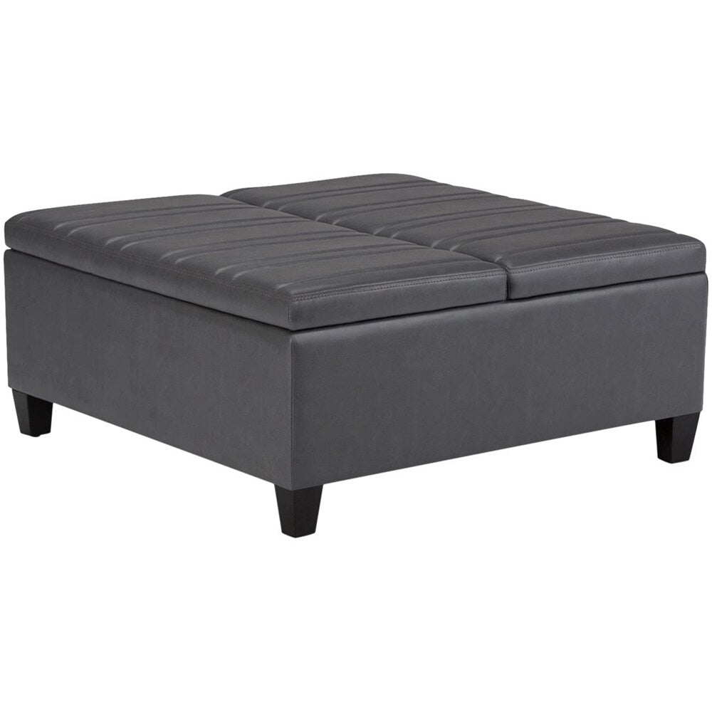 Simpli Home - Ellis Contemporary Wood/Polyurethane Faux Leather Ottoman - Stone Gray_1