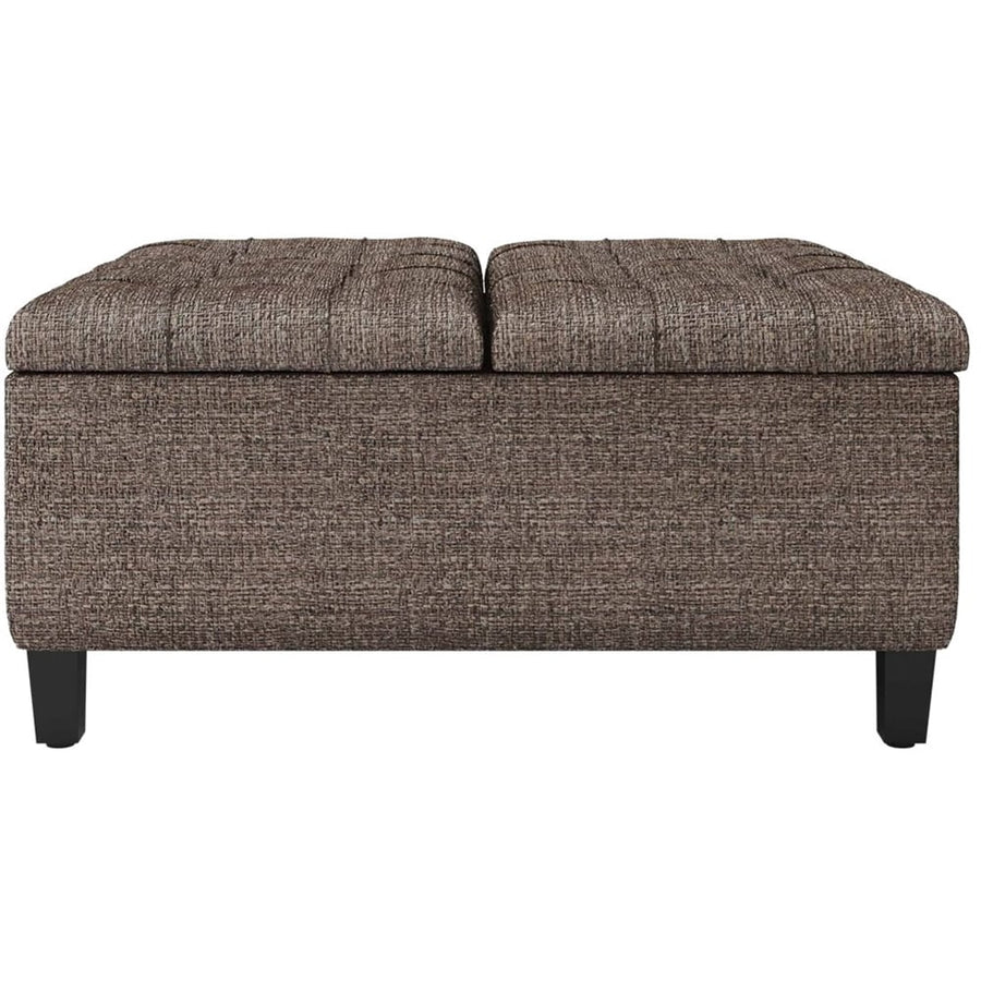 Simpli Home - Harrison 36 inch Wide Transitional Square Coffee Table Storage Ottoman in Tweed Look Fabric - Mink Brown_0