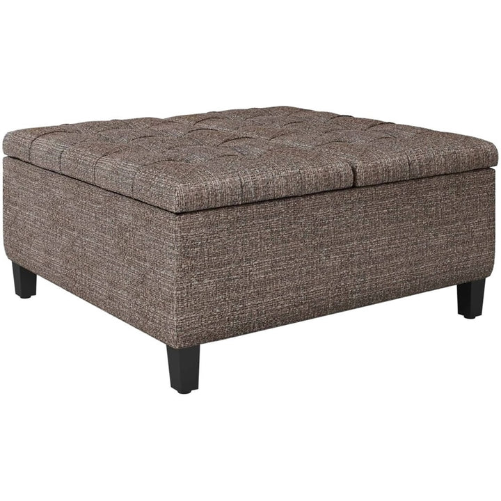 Simpli Home - Harrison 36 inch Wide Transitional Square Coffee Table Storage Ottoman in Tweed Look Fabric - Mink Brown_5