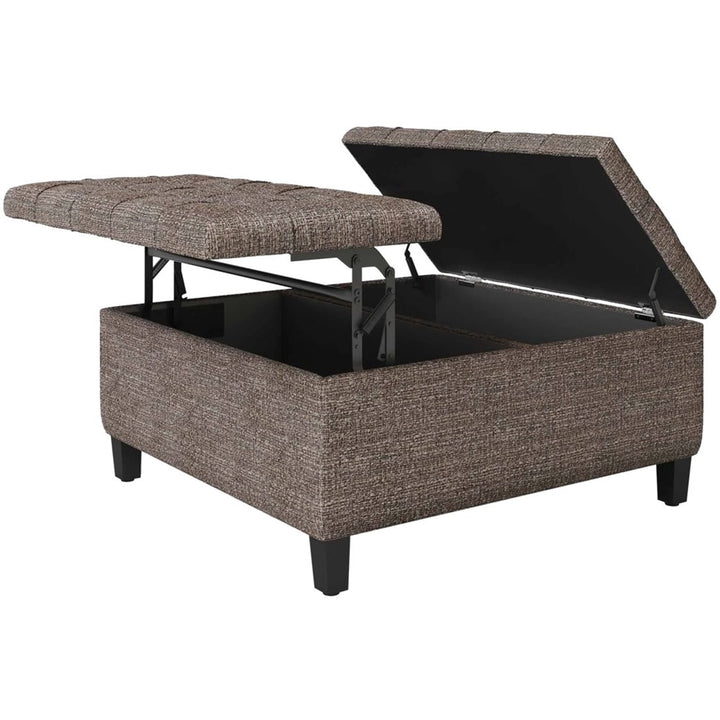Simpli Home - Harrison 36 inch Wide Transitional Square Coffee Table Storage Ottoman in Tweed Look Fabric - Mink Brown_1