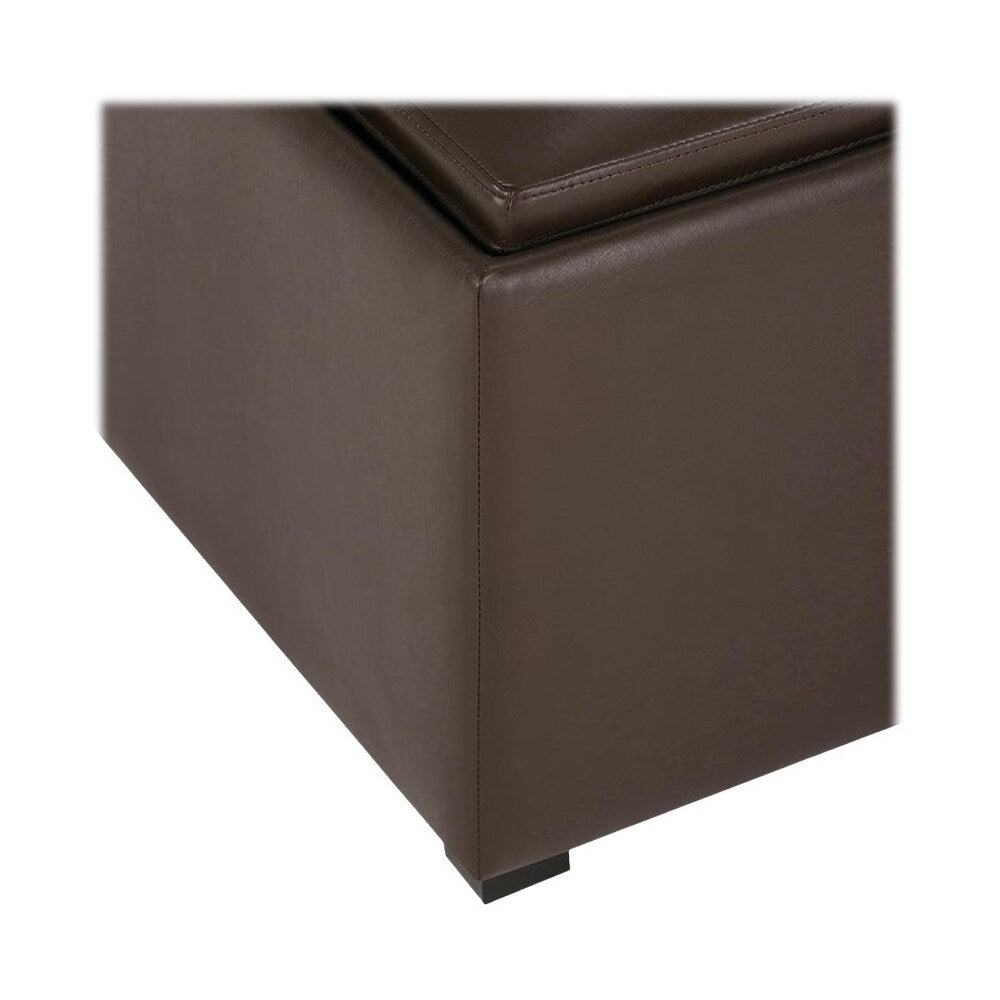 Simpli Home - Avalon Square Contemporary Polyurethane Faux Leather Storage Ottoman - Chocolate Brown_6