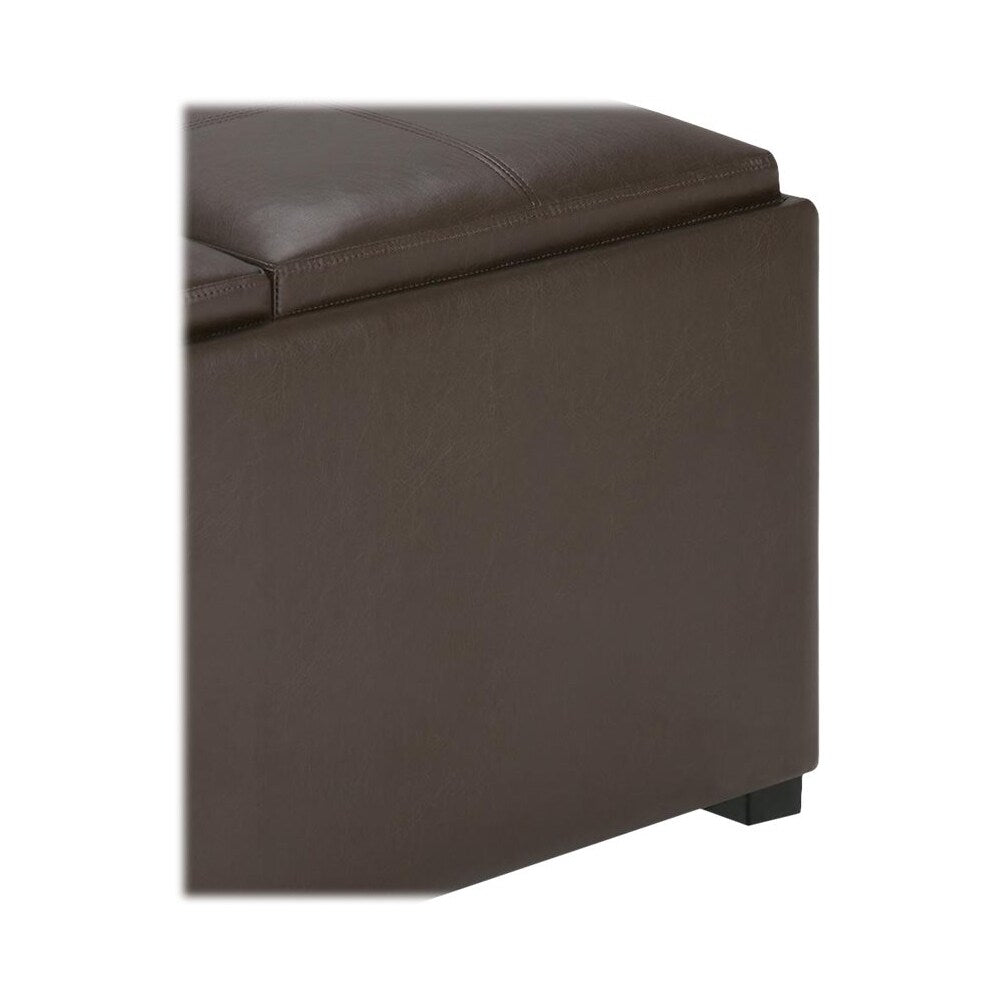 Simpli Home - Avalon Square Contemporary Polyurethane Faux Leather Storage Ottoman - Chocolate Brown_4