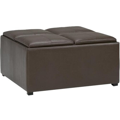 Simpli Home - Avalon Square Contemporary Polyurethane Faux Leather Storage Ottoman - Chocolate Brown_1