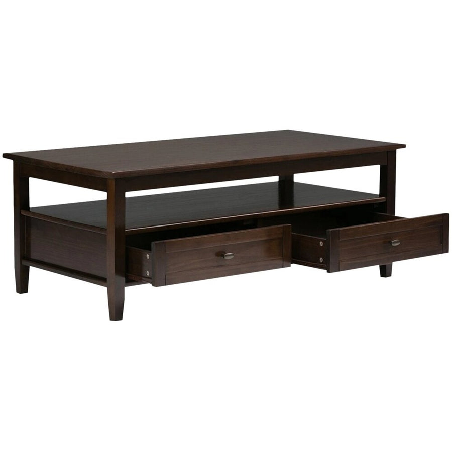 Simpli Home - Warm Shaker Rectangular Rustic Wood 2-Drawer Coffee Table - Tobacco Brown_0