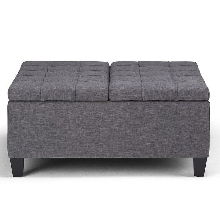 Simpli Home - Harrison 36 inch Wide Transitional Square Coffee Table Storage Ottoman in Slate Grey Linen Look Fabric - Slate Gray_0