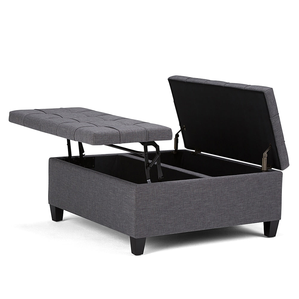 Simpli Home - Harrison 36 inch Wide Transitional Square Coffee Table Storage Ottoman in Slate Grey Linen Look Fabric - Slate Gray_1
