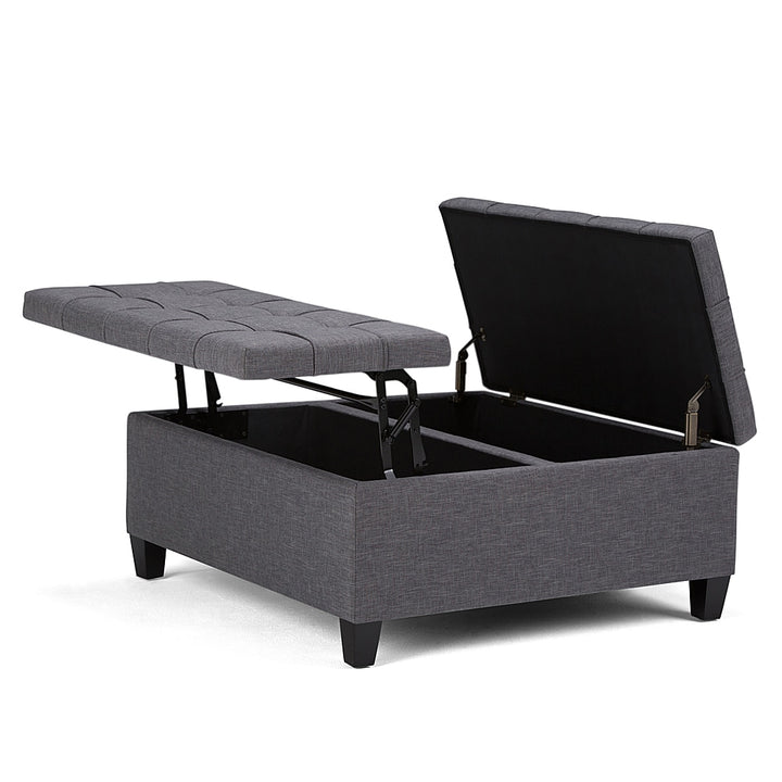 Simpli Home - Harrison 36 inch Wide Transitional Square Coffee Table Storage Ottoman in Slate Grey Linen Look Fabric - Slate Gray_1
