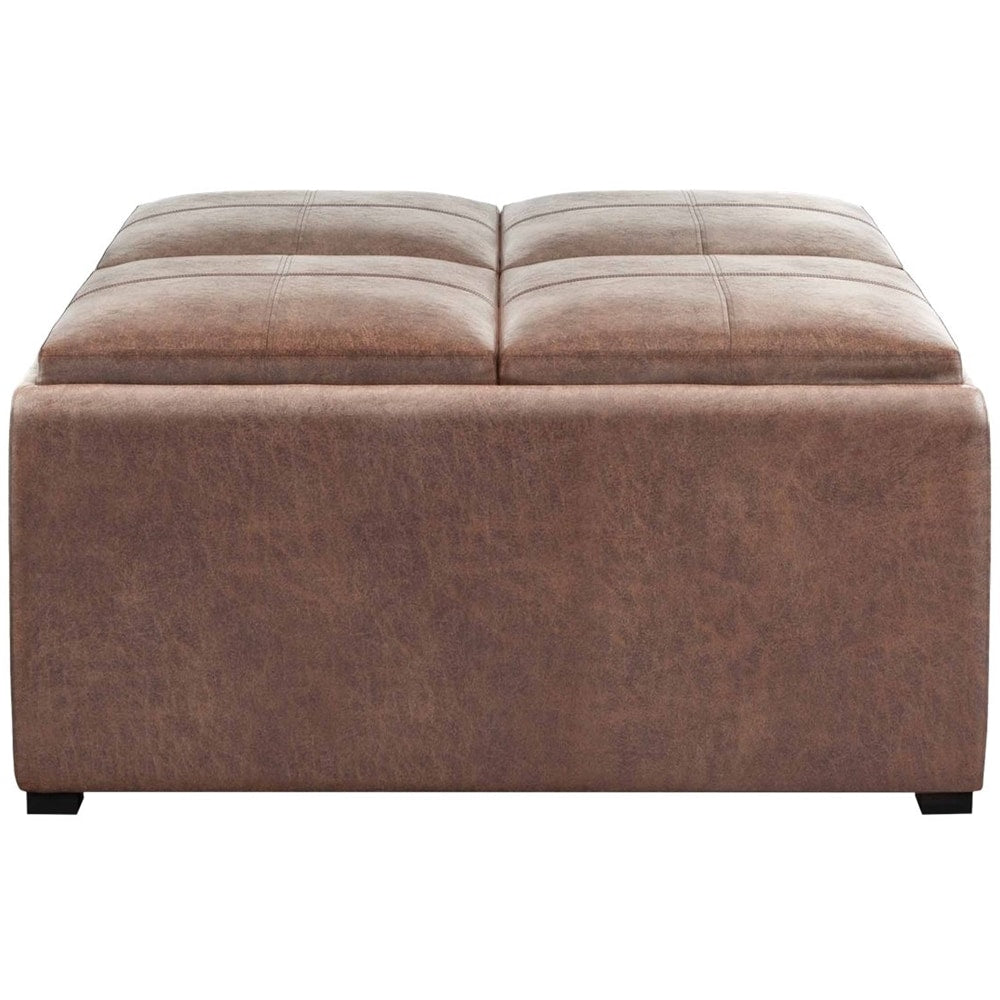 Simpli Home - Avalon Square Contemporary Faux Air Leather Storage Ottoman - Distressed Umber Brown_0