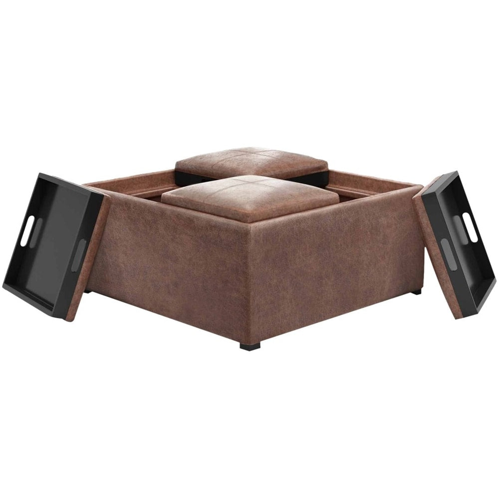 Simpli Home - Avalon Square Contemporary Faux Air Leather Storage Ottoman - Distressed Umber Brown_6