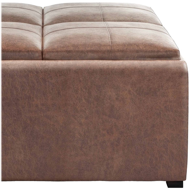 Simpli Home - Avalon Square Contemporary Faux Air Leather Storage Ottoman - Distressed Umber Brown_5
