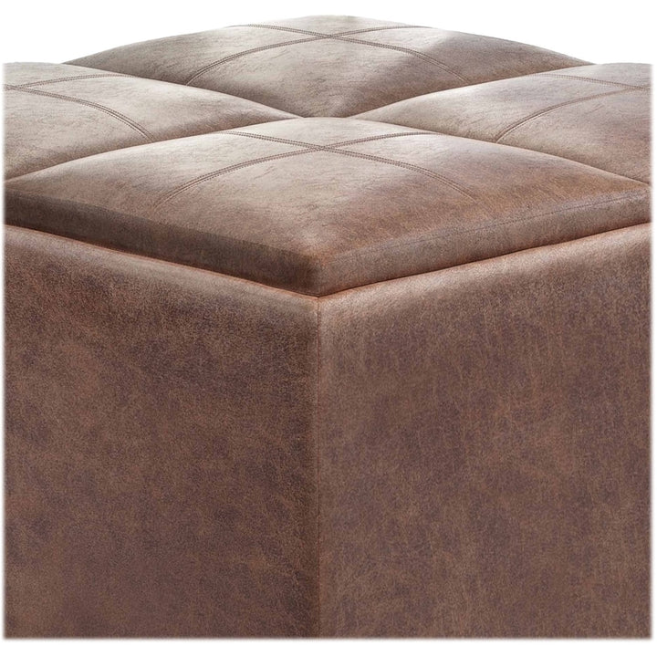Simpli Home - Avalon Square Contemporary Faux Air Leather Storage Ottoman - Distressed Umber Brown_4