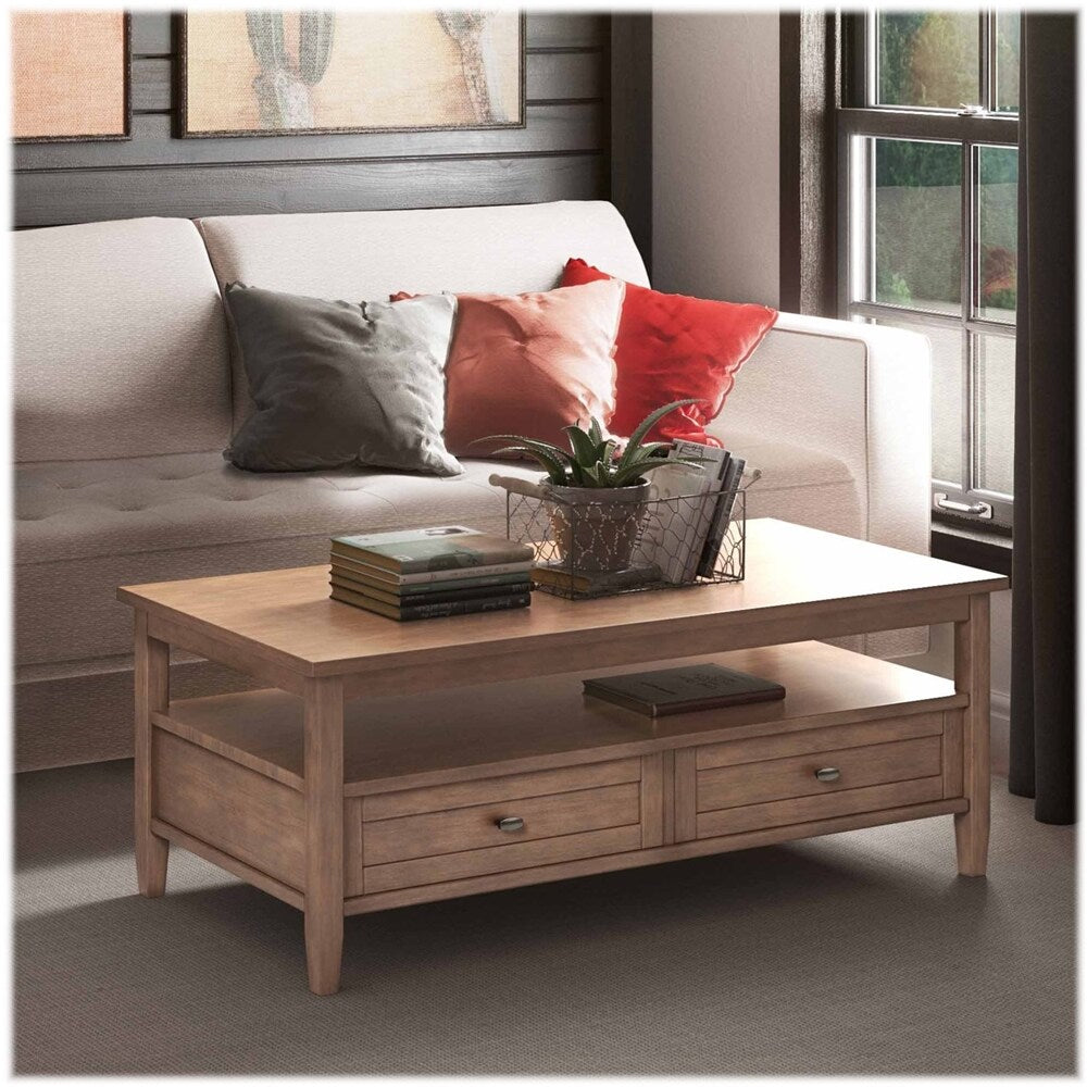 Simpli Home - Warm Shaker Rectangular Rustic Wood 2-Drawer Coffee Table - Rustic Natural Aged Brown_2