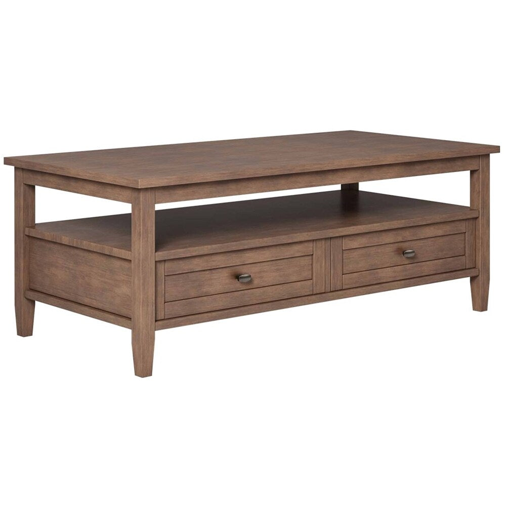 Simpli Home - Warm Shaker Rectangular Rustic Wood 2-Drawer Coffee Table - Rustic Natural Aged Brown_1