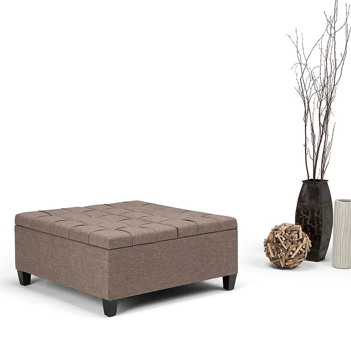 Simpli Home - Harrison 36 inch Wide Transitional Square Coffee Table Storage Ottoman in Linen Look Fabric - Fawn Brown_9
