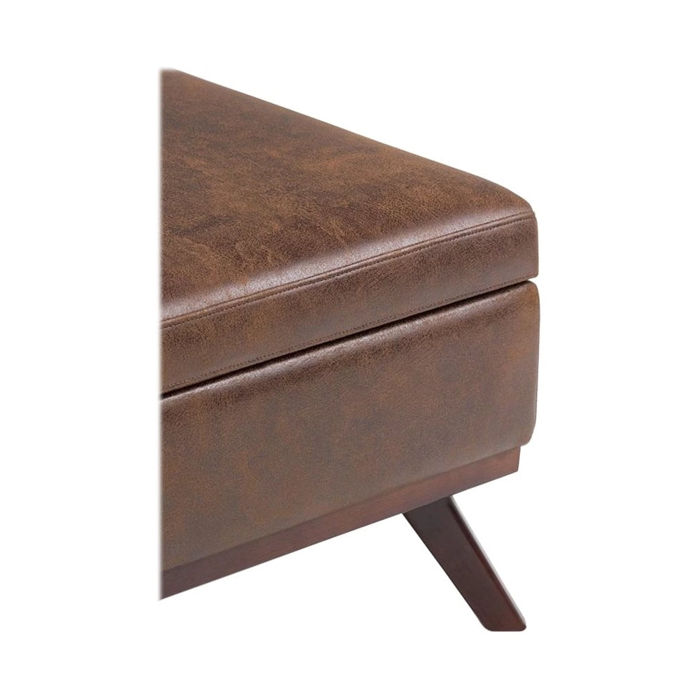 Simpli Home - Owen Square Mid-Century Modern Faux Air Leather Ottoman With Inner Storage - Distressed Chestnut Brown_6