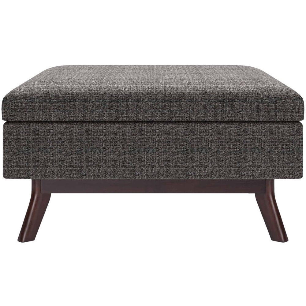 Simpli Home - Owen Square Mid-Century Modern Woven Fabric/Faux Air Leather Ottoman With Inner Storage - Ebony_0