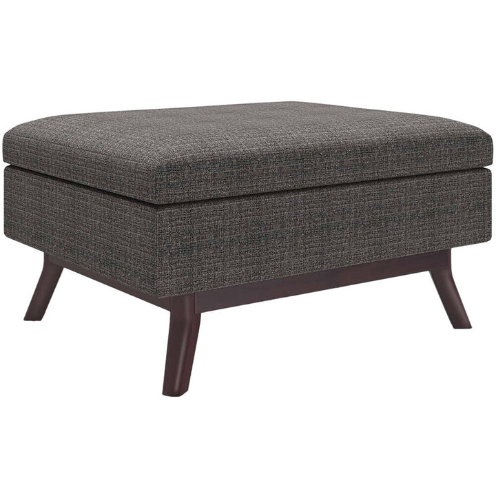 Simpli Home - Owen Square Mid-Century Modern Woven Fabric/Faux Air Leather Ottoman With Inner Storage - Ebony_4