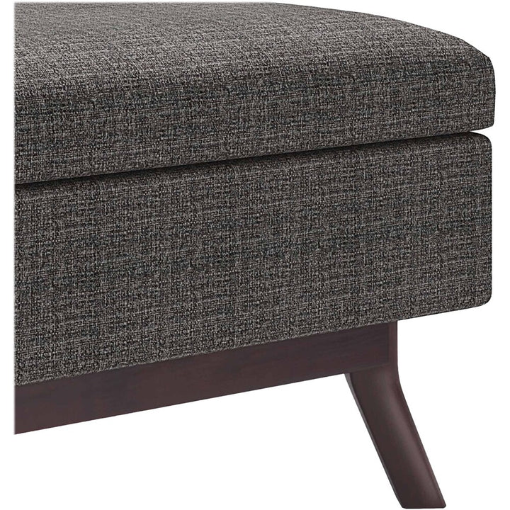 Simpli Home - Owen Square Mid-Century Modern Woven Fabric/Faux Air Leather Ottoman With Inner Storage - Ebony_5