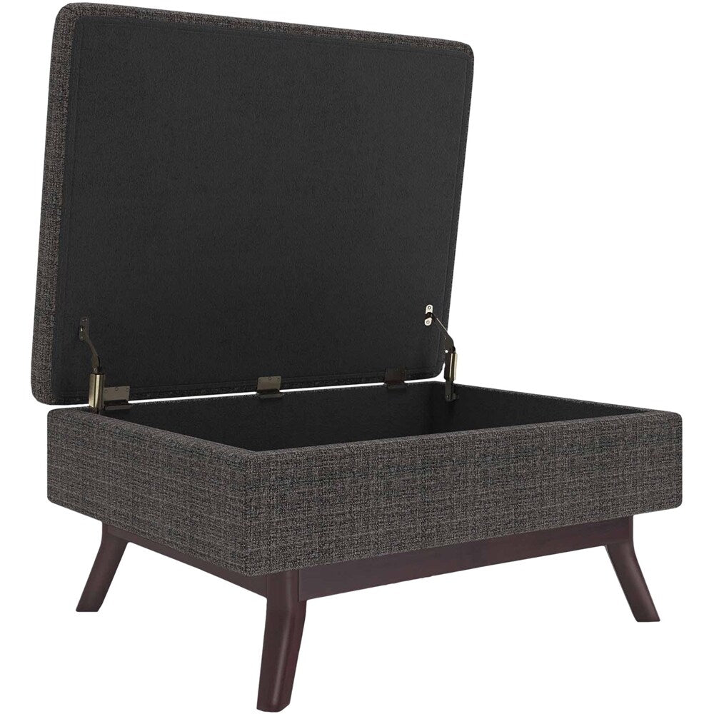 Simpli Home - Owen Square Mid-Century Modern Woven Fabric/Faux Air Leather Ottoman With Inner Storage - Ebony_1