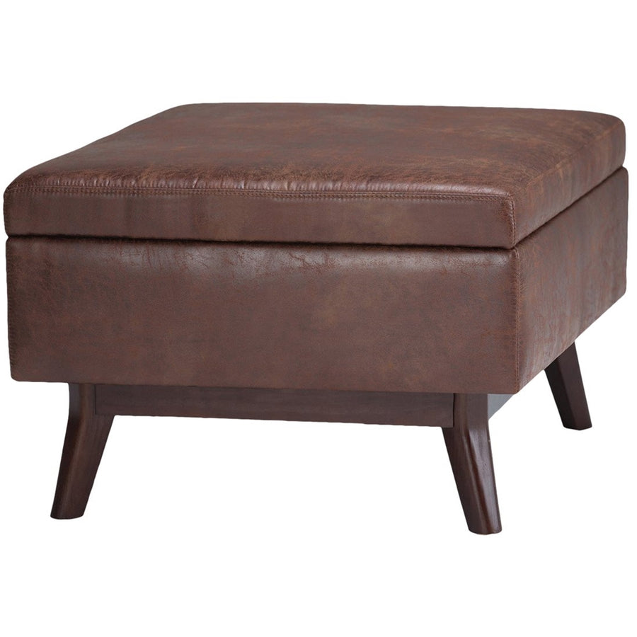 Simpli Home - Owen Mid-Century Modern Faux Air Leather Ottoman With Inner Storage - Distressed Saddle Brown_0