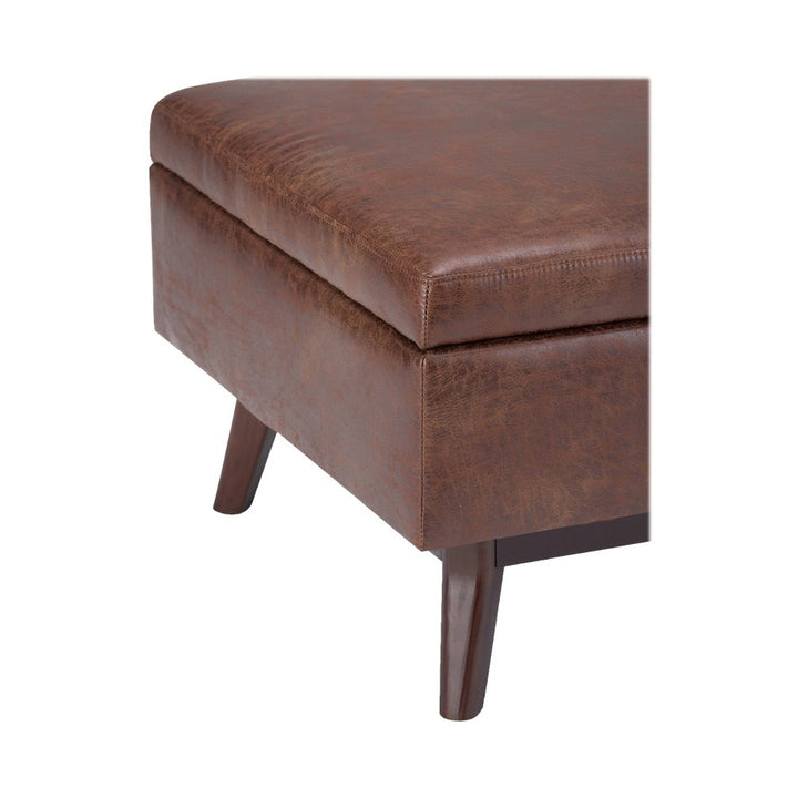 Simpli Home - Owen Mid-Century Modern Faux Air Leather Ottoman With Inner Storage - Distressed Saddle Brown_3