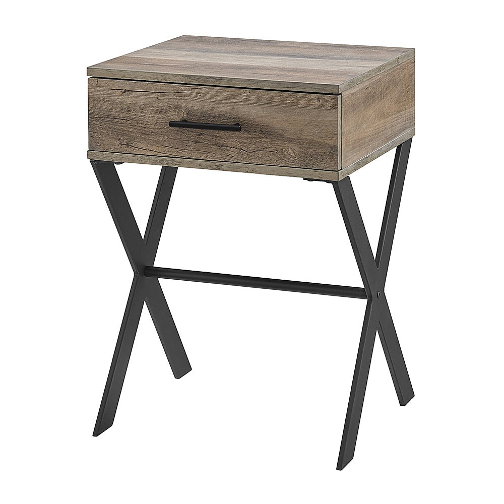 Walker Edison - Brin 18" X Leg 1 Drawer Metal and Wood Side Table - Grey Wash_1