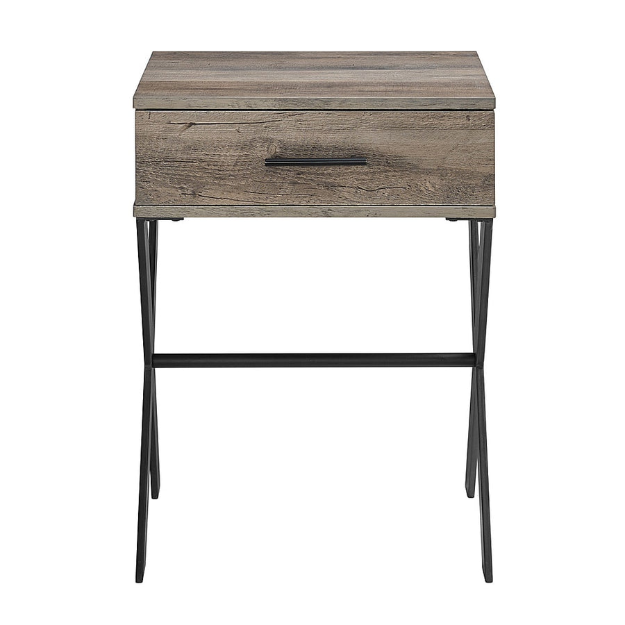 Walker Edison - Brin 18" X Leg 1 Drawer Metal and Wood Side Table - Grey Wash_0