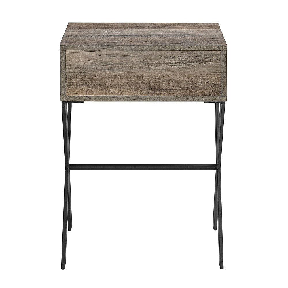 Walker Edison - Brin 18" X Leg 1 Drawer Metal and Wood Side Table - Grey Wash_6