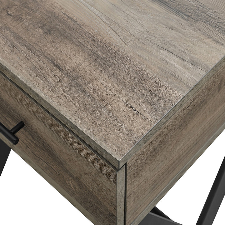 Walker Edison - Brin 18" X Leg 1 Drawer Metal and Wood Side Table - Grey Wash_7