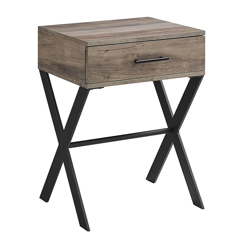 Walker Edison - Brin 18" X Leg 1 Drawer Metal and Wood Side Table - Grey Wash_2