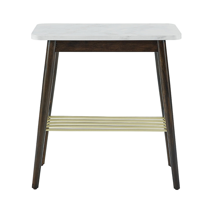 Walker Edison - Jamie Faux Marble Tapered Leg Side Table - Dark Oak_0